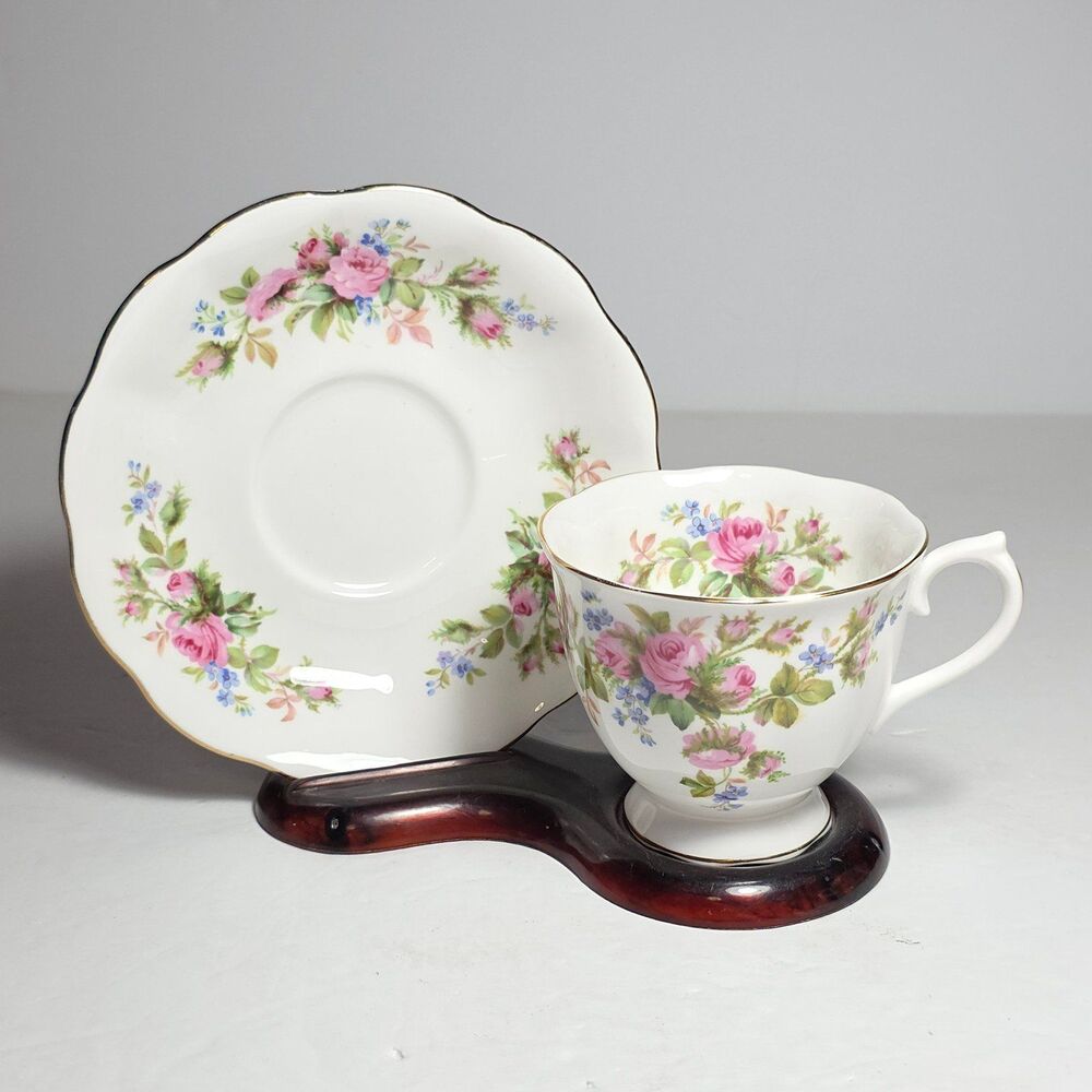 Royal Albert Teacup and Saucer Moss Rose Pink Roses